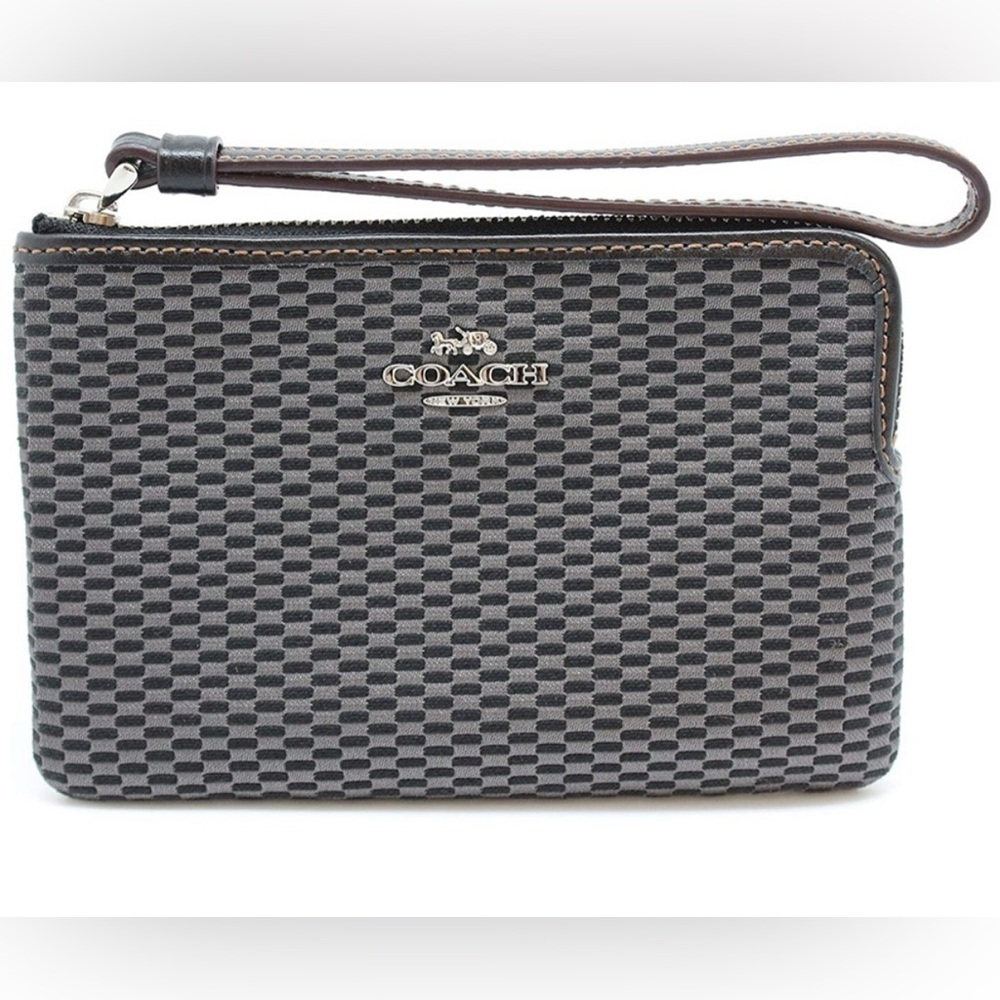 Coach Legacy Jacquard Corner Zip Small Wristlet Grey Black
